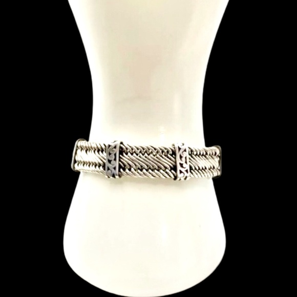 LOIS HILL Sterling Silver Woven Bracelet w Cut Out Stations & Lobster Claw Clasp - Picture 2 of 9